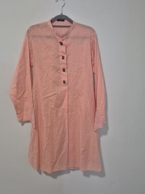 Sapphire Peach Cotton Tunic with Embroidered Cuffs - Size Small